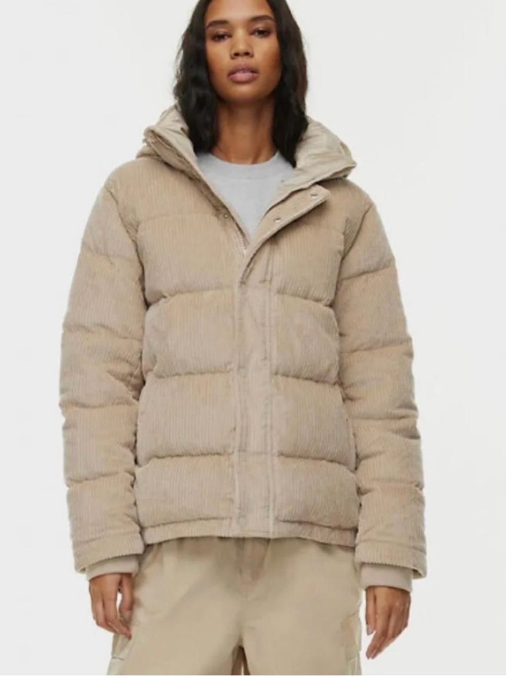 Aritzia Super Puff in Cream Corduroy
